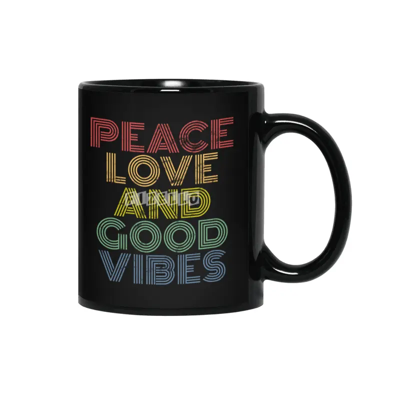Peace Love And Good Vibes distressed Siyah Kupa