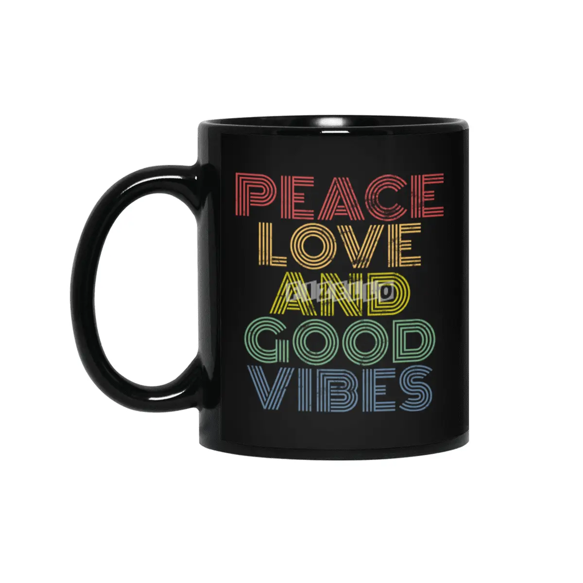 Peace Love And Good Vibes distressed Siyah Kupa