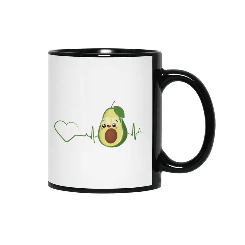 Avocado Heartbeat Avocado Vegan Men Women Design Siyah Kupa