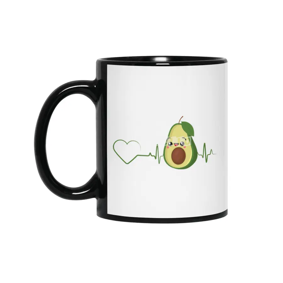 Avocado Heartbeat Avocado Vegan Men Women Design Siyah Kupa