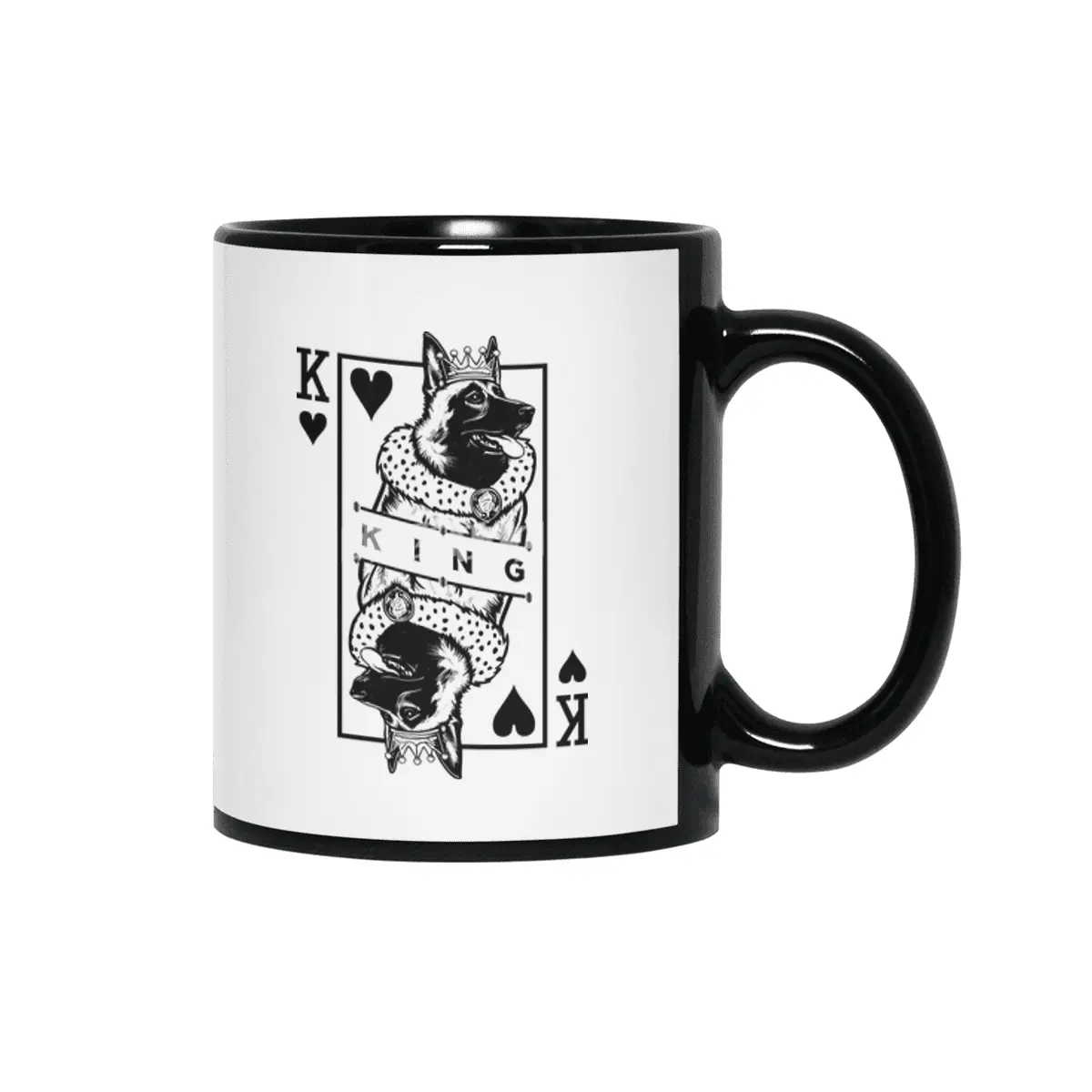 Belgian Malinois King Of Hearts Dog Playing Card Pop Art Siyah Kupa
