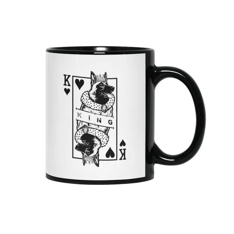 Belgian Malinois King Of Hearts Dog Playing Card Pop Art Siyah Kupa