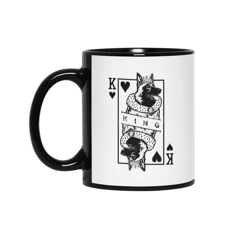 Belgian Malinois King Of Hearts Dog Playing Card Pop Art Siyah Kupa