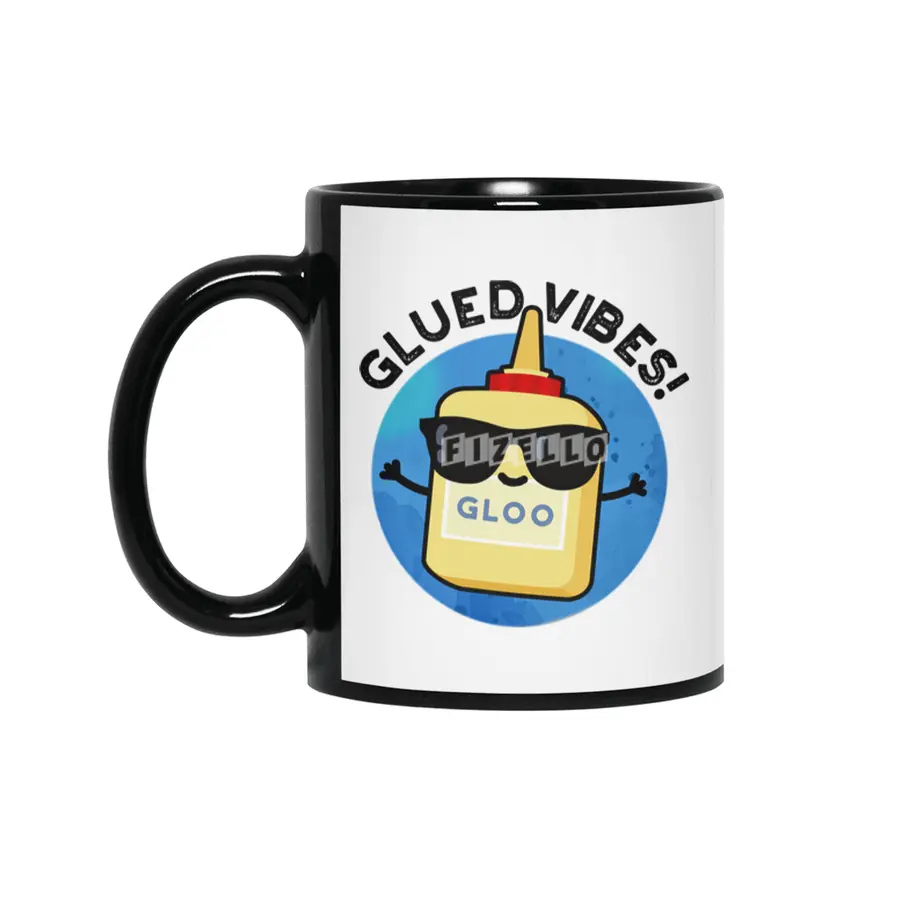 Glued Vibes Cute Good Vibes Glue Pun Siyah Kupa