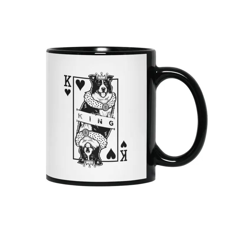 Border Collie King Of Hearts Funny Dog Lover Card Pop Art Siyah Kupa