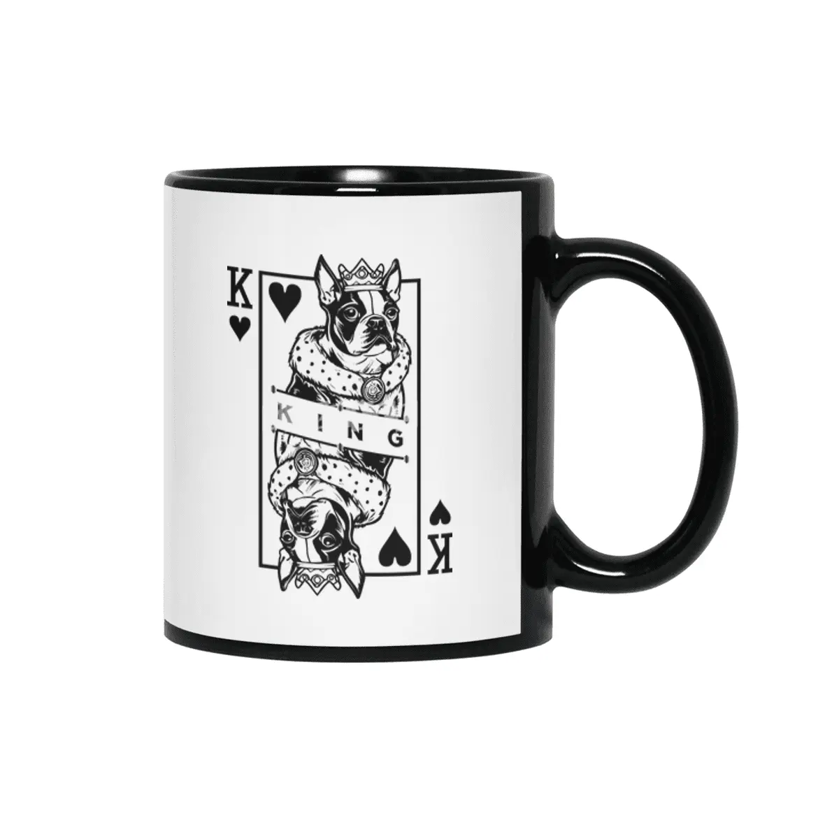 Boston Terrier King Of Hearts Cute Dog Playing Card Pop Art Siyah Kupa