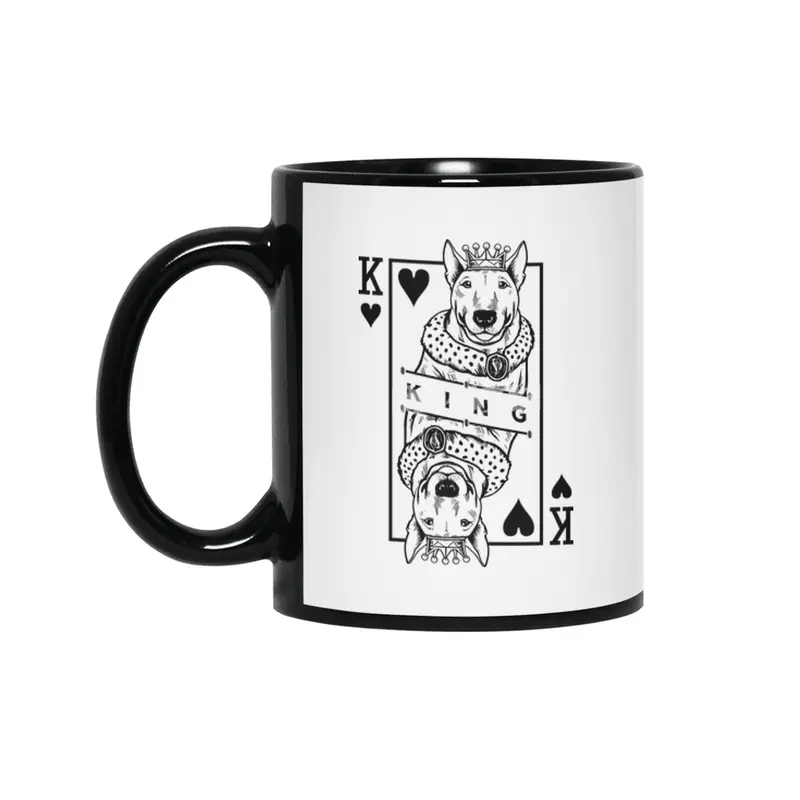 Bull Terrier King Of Hearts Funny Dog Lover Card Pop Art Siyah Kupa