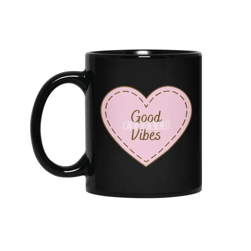 I Love Good Vibes Simple Heart Design Siyah Kupa