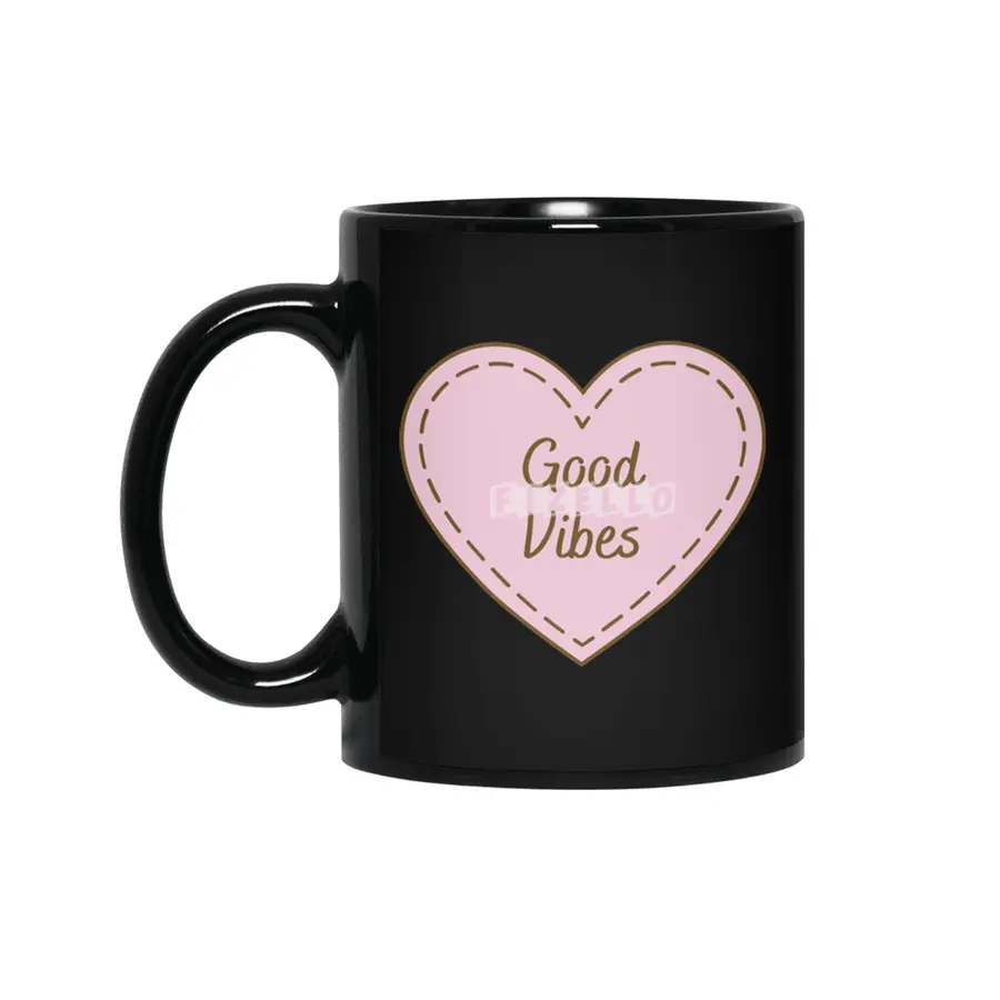 I Love Good Vibes Simple Heart Design Siyah Kupa