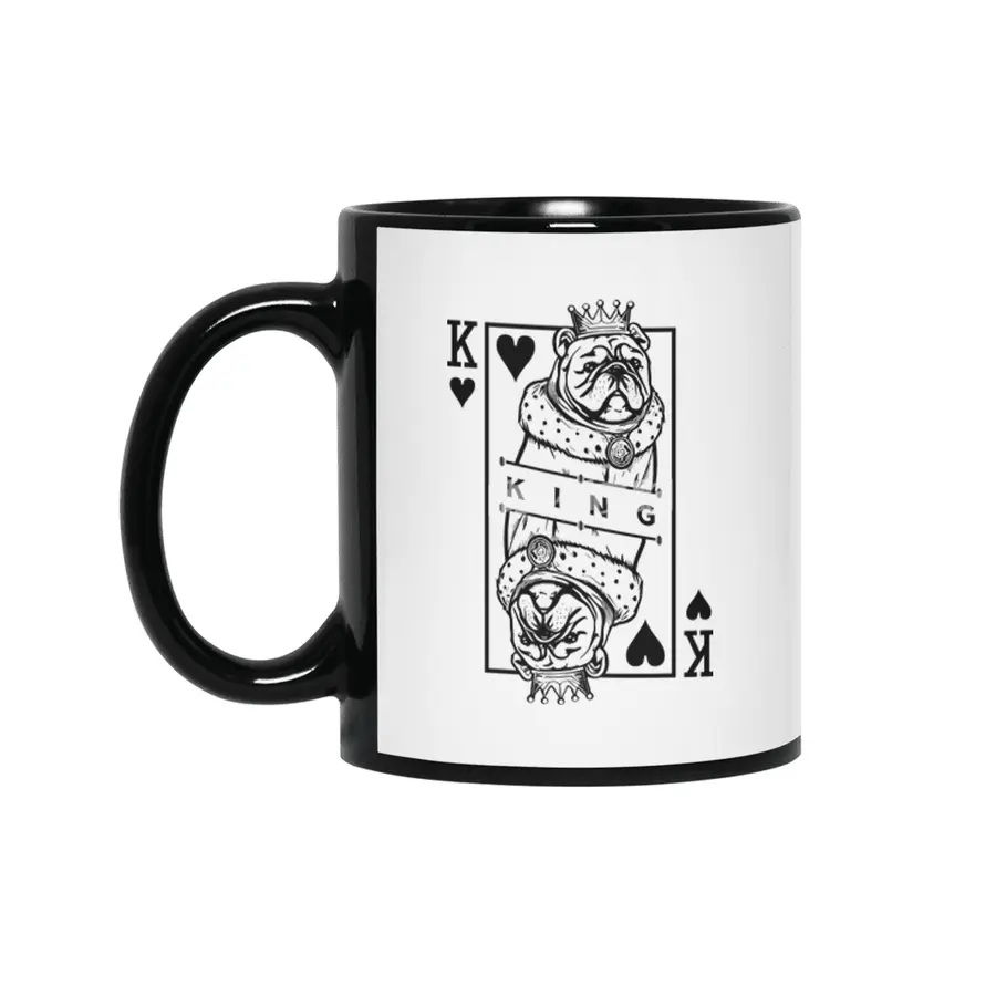 Bulldog King Of Hearts Funny Dog Lover Playing Card Pop Art Siyah Kupa
