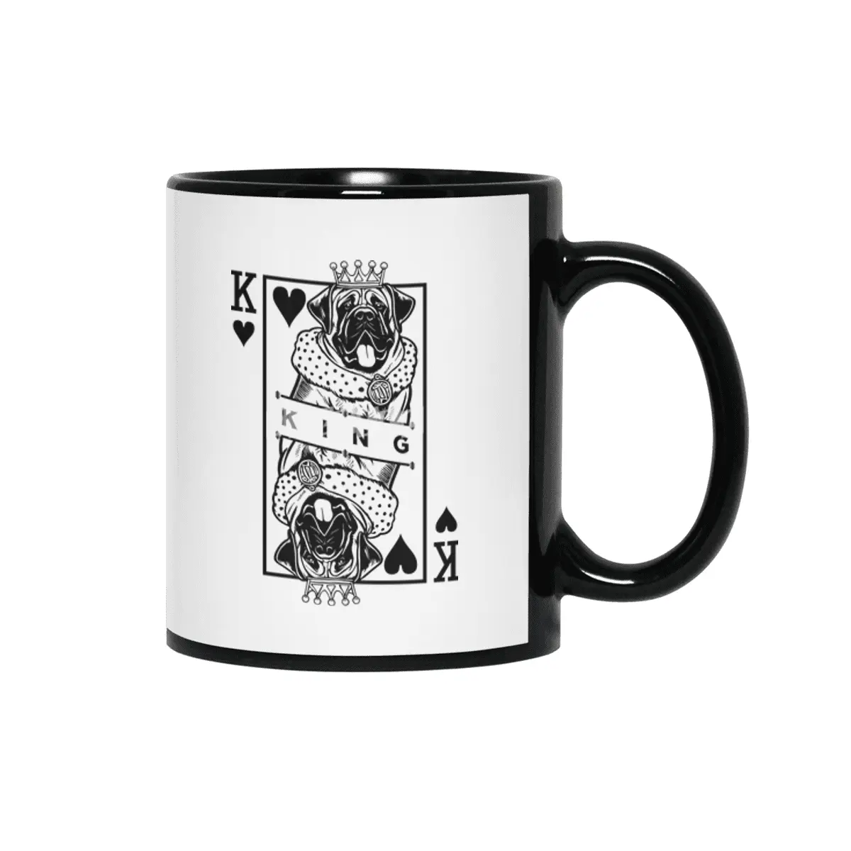 Bullmastiff King Of Hearts Funny Dog Lover Card Pop Art Siyah Kupa