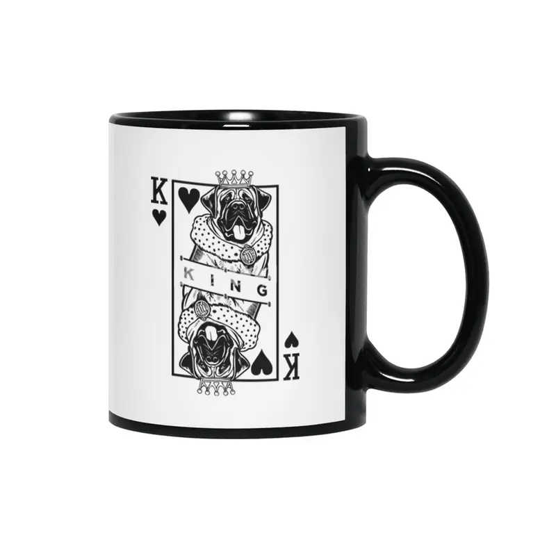 Bullmastiff King Of Hearts Funny Dog Lover Card Pop Art Siyah Kupa
