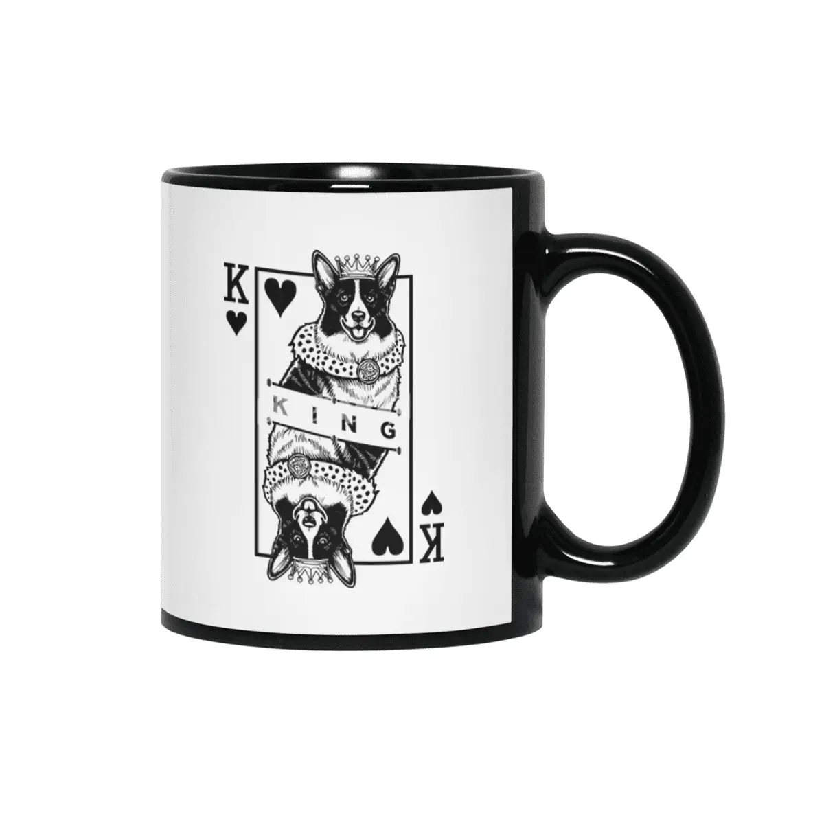 Cardigan Welsh Corgi King Of Hearts Funny Dog Lover Pop Art Siyah Kupa