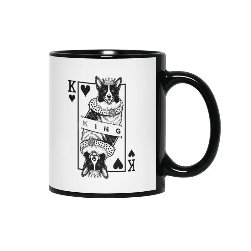 Cardigan Welsh Corgi King Of Hearts Funny Dog Lover Pop Art Siyah Kupa