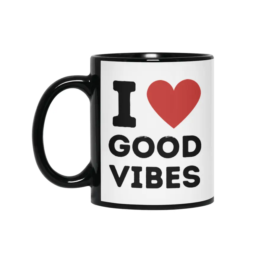 I Love Good Vibes Simple Heart Design Siyah Kupa