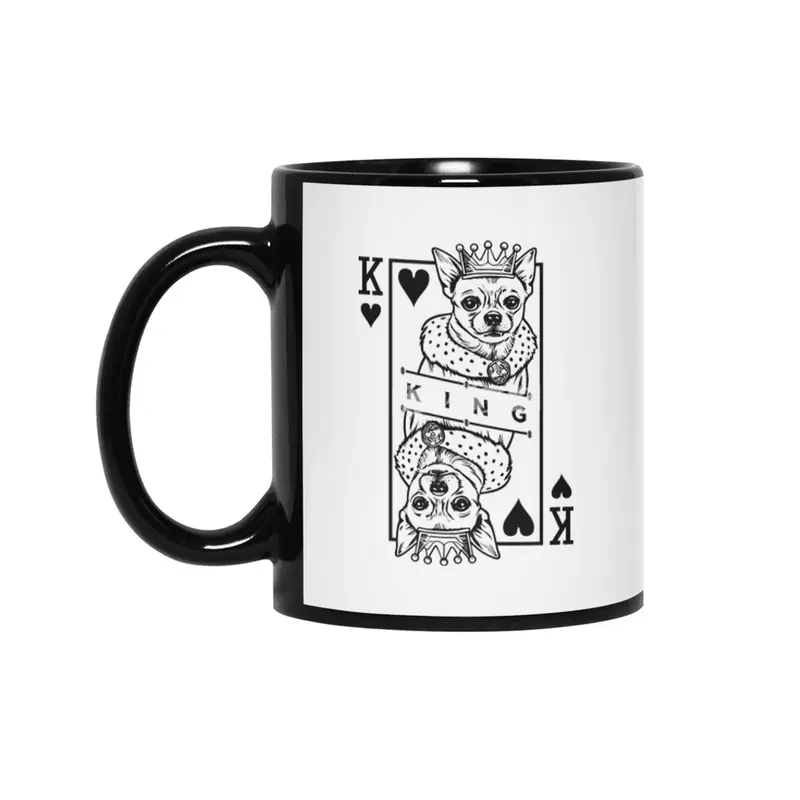 Chihuahua King Of Hearts Funny Dog Playing Card Pop Art Siyah Kupa