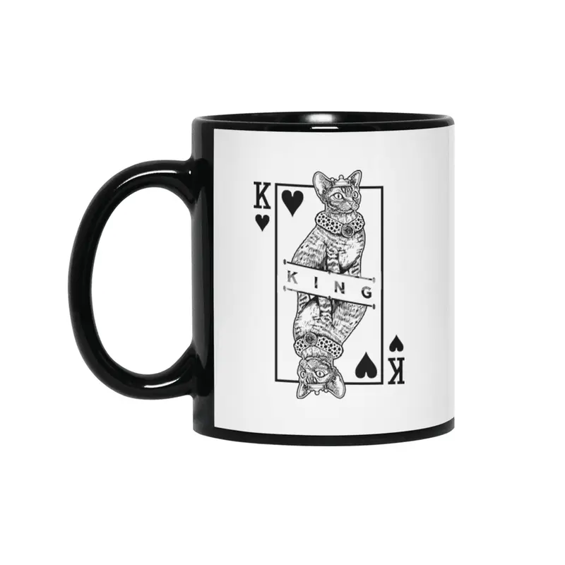 Devon Rex Cat Lover King Of Hearts Funny Pop Art Siyah Kupa