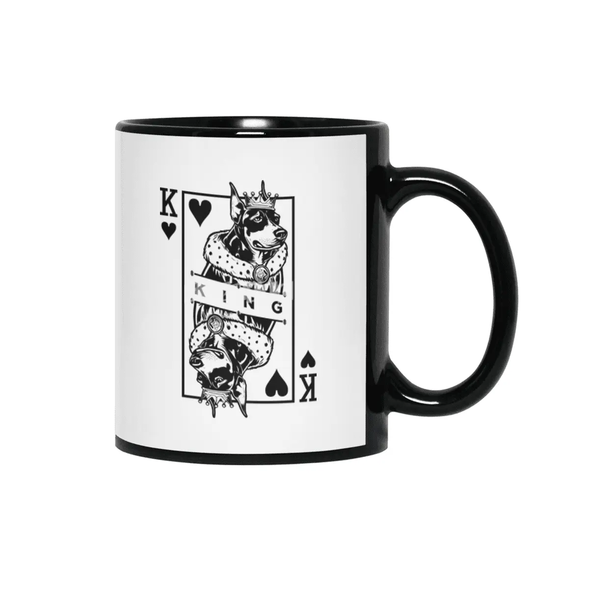 Doberman Pinscher King Of Hearts Dog Playing Card Pop Art Siyah Kupa