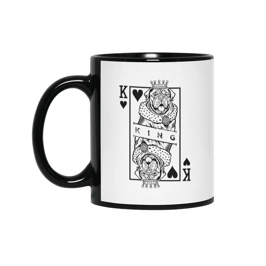 Dogue de Bordeaux King Of Hearts Funny Dog Card Pop Art Siyah Kupa