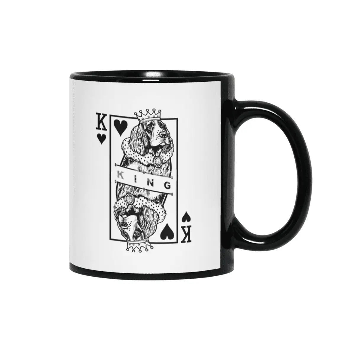 English Springer Spaniel King Of Hearts Dog Card Pop Art Siyah Kupa