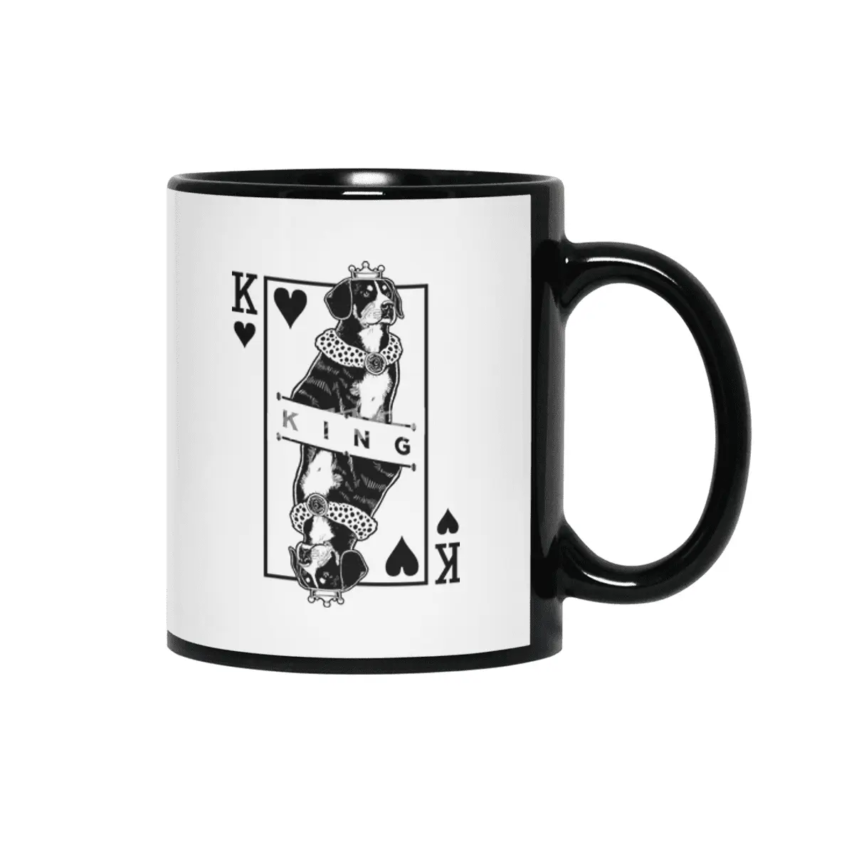 Entlebucher Mountain Dog Lover King Of Hearts Funny Pop Art Siyah Kupa