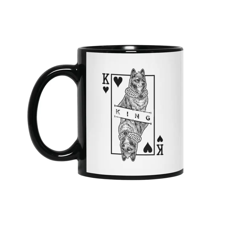 Finnish Spitz King Of Hearts Funny Dog Lover Pop Art Siyah Kupa