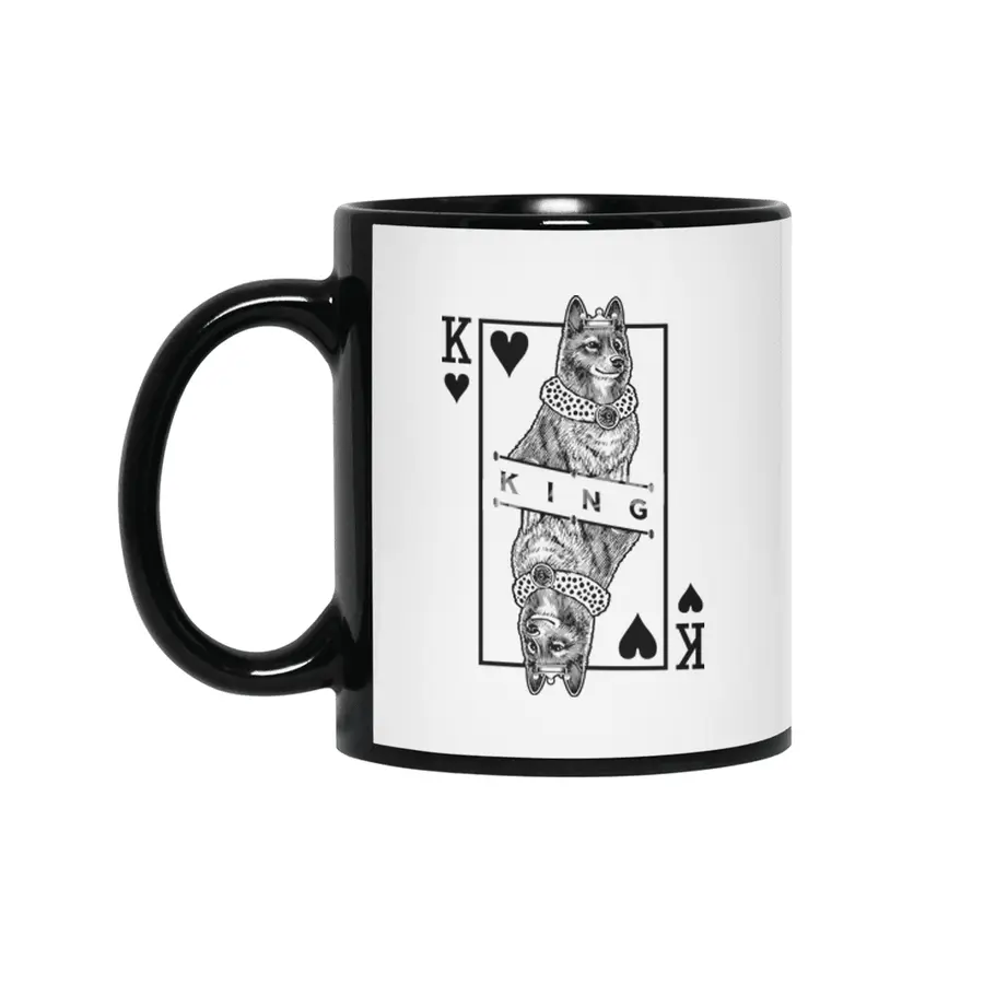 Finnish Spitz King Of Hearts Funny Dog Lover Pop Art Siyah Kupa
