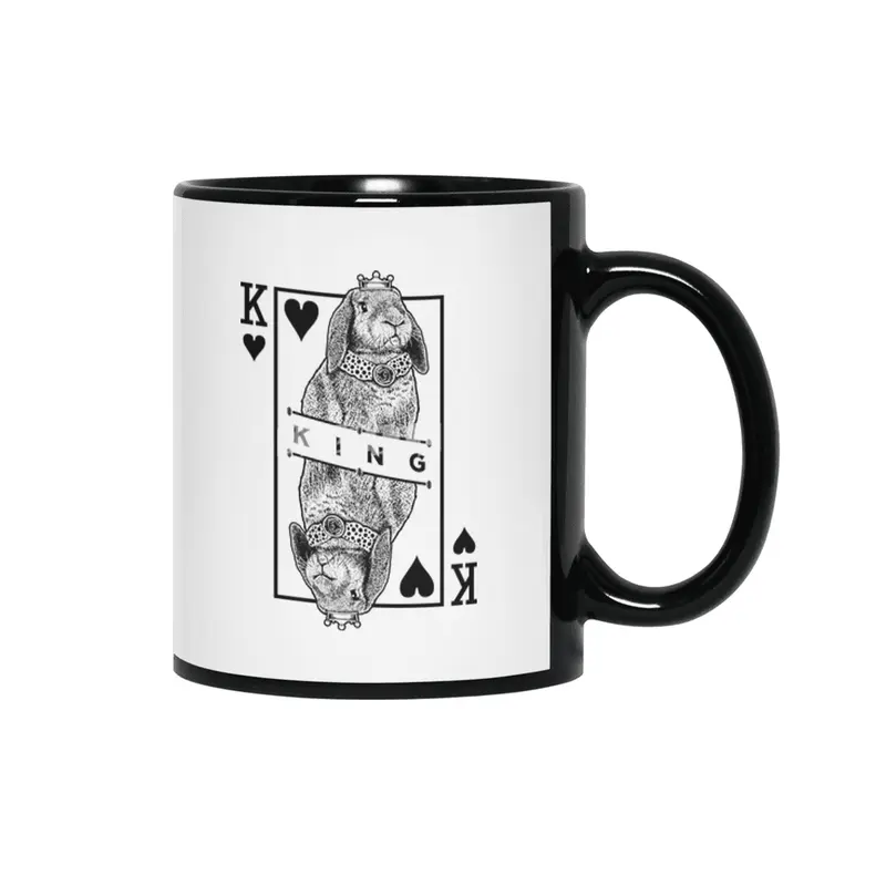 French Lop Bunny Rabbit King Of Hearts Funny Pet Pop Art Siyah Kupa