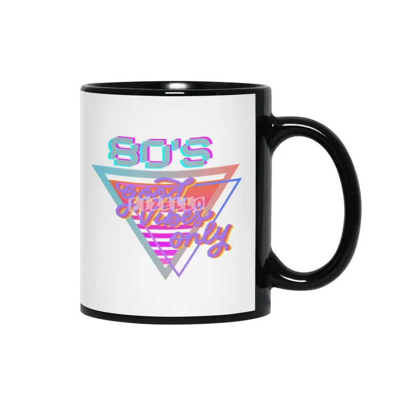 80s Good vibes Vintage Pink and purple stripes triangle Siyah Kupa