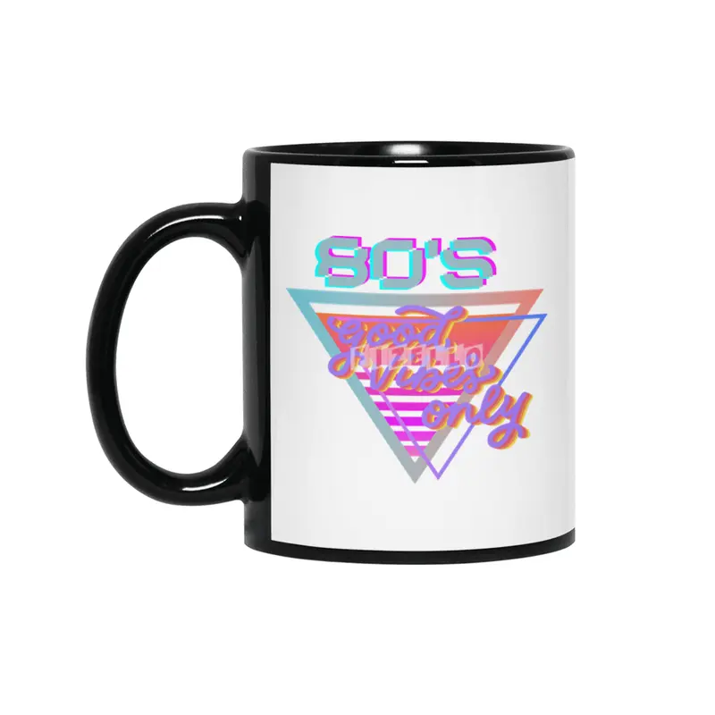 80s Good vibes Vintage Pink and purple stripes triangle Siyah Kupa