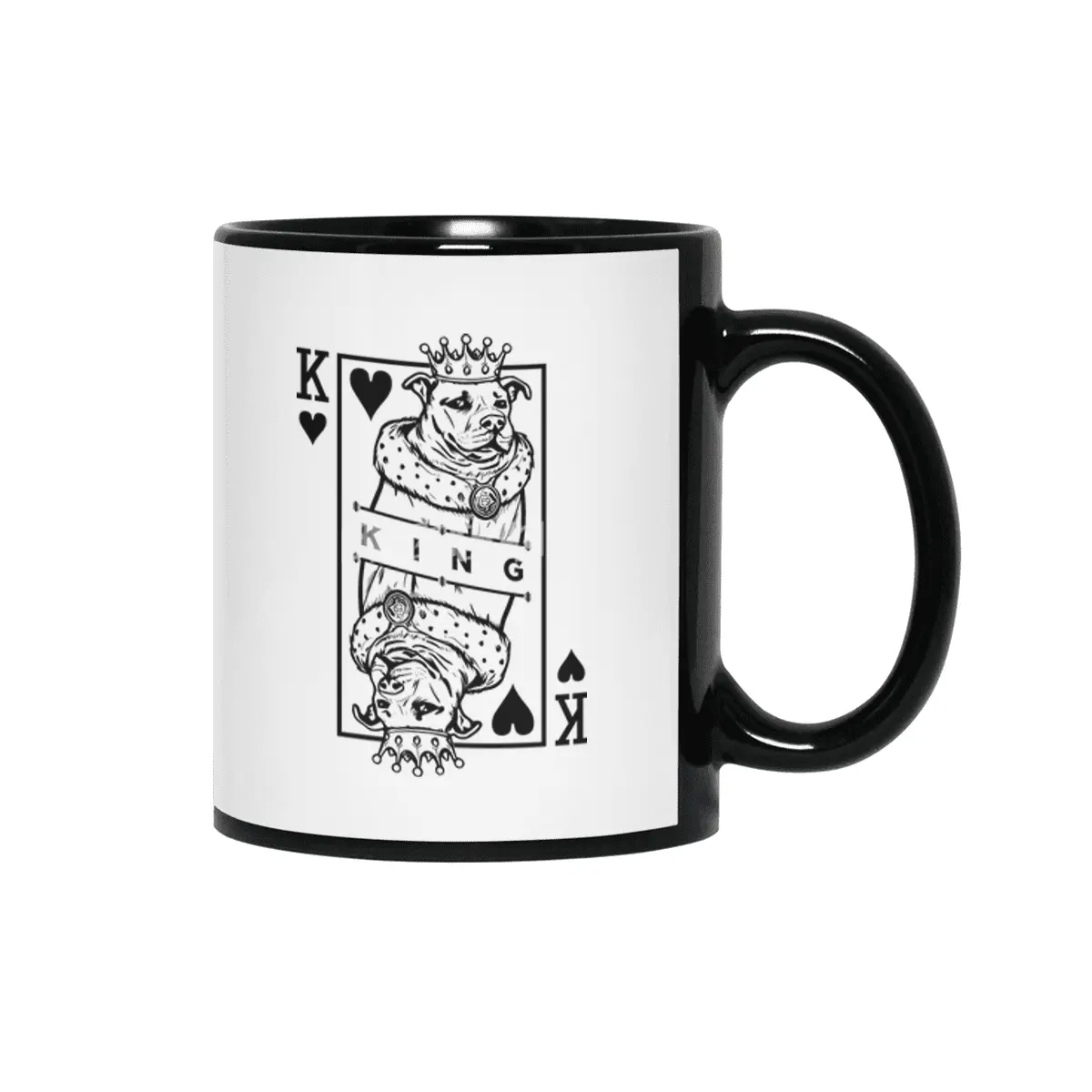 Funny Pitbull King Of Hearts Dog Lover Playing Card Pop Art Siyah Kupa