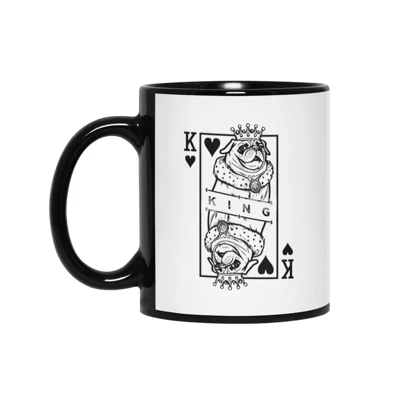 Funny Pug King Of Hearts Dog Lover Playing Card Pop Art Siyah Kupa