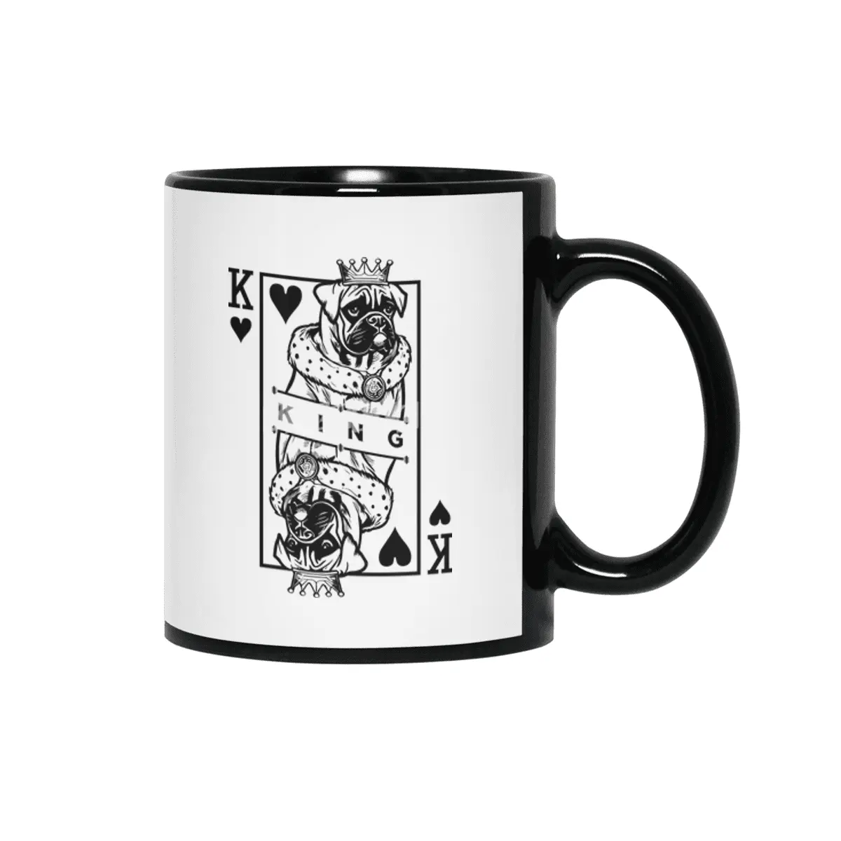 German Boxer King Of Hearts Funny Dog Playing Card Pop Art Siyah Kupa