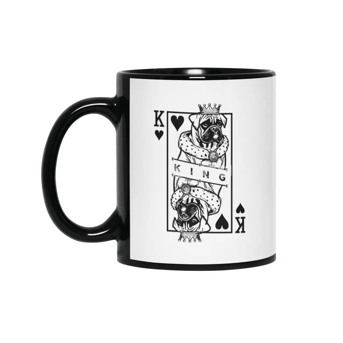 German Boxer King Of Hearts Funny Dog Playing Card Pop Art Siyah Kupa