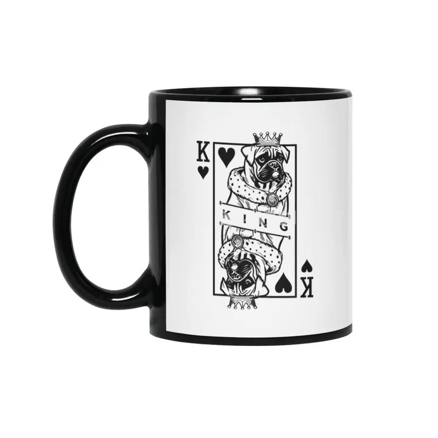 German Boxer King Of Hearts Funny Dog Playing Card Pop Art Siyah Kupa