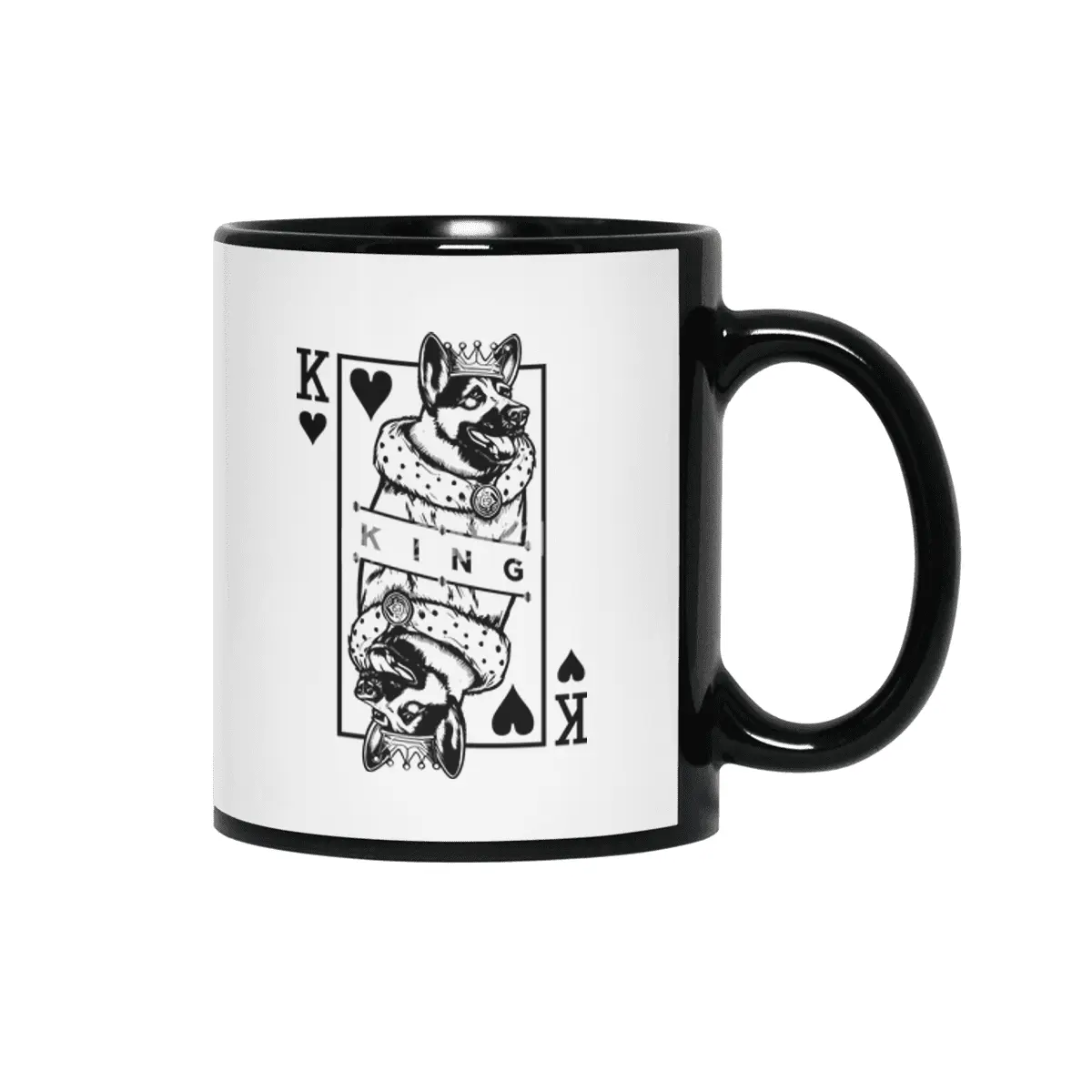 German Shepherd King Of Hearts Dog Playing Card Pop Art Siyah Kupa