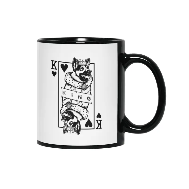 German Shepherd King Of Hearts Dog Playing Card Pop Art Siyah Kupa