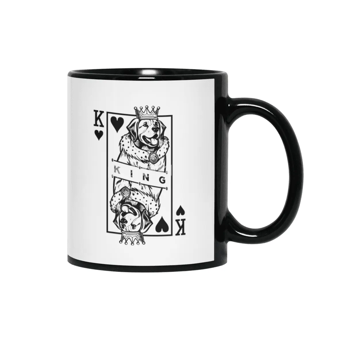 Golden Retriever King Of Hearts Dog Playing Card Pop Art Siyah Kupa