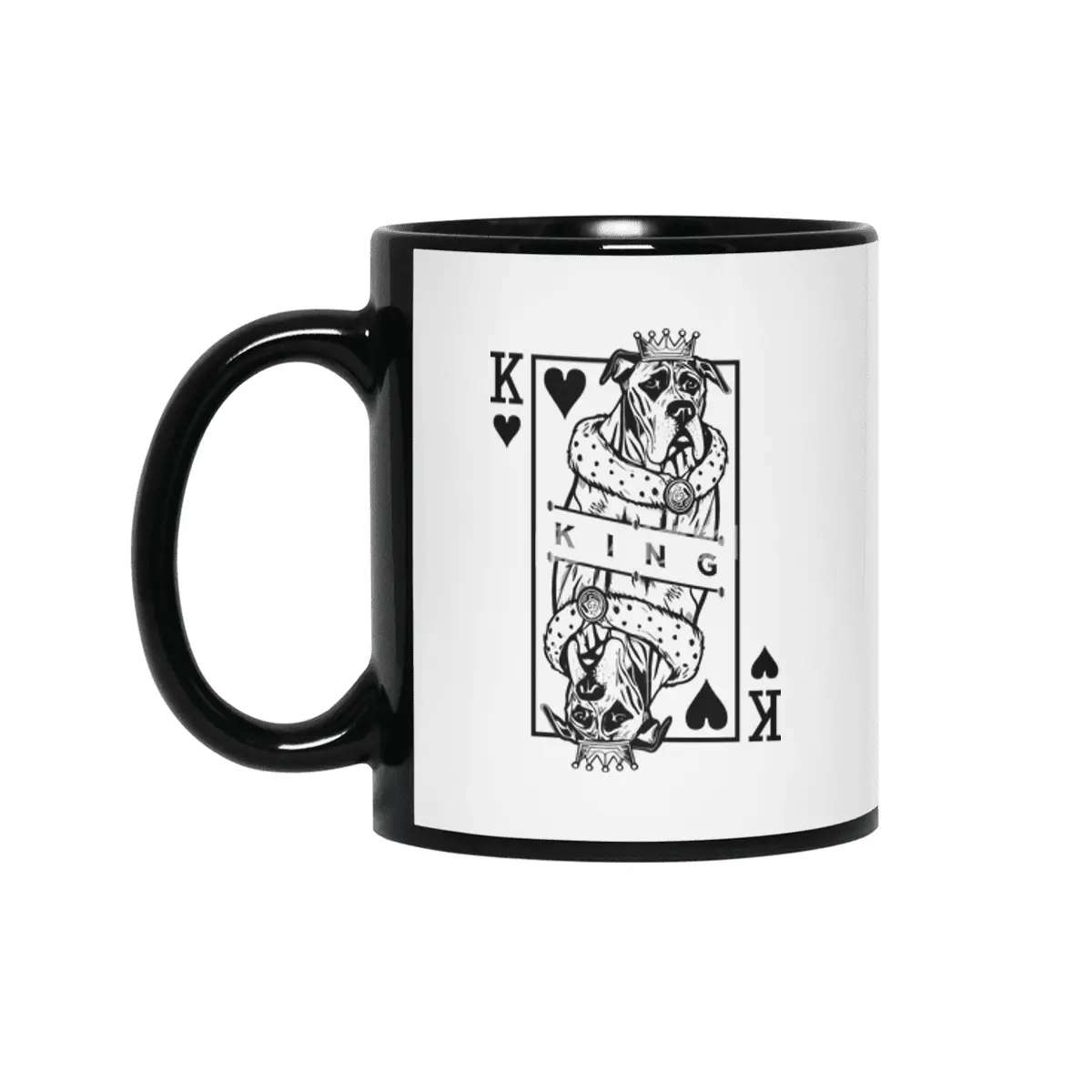 Great Dane King Of Hearts Funny Dog Playing Card Pop Art Siyah Kupa