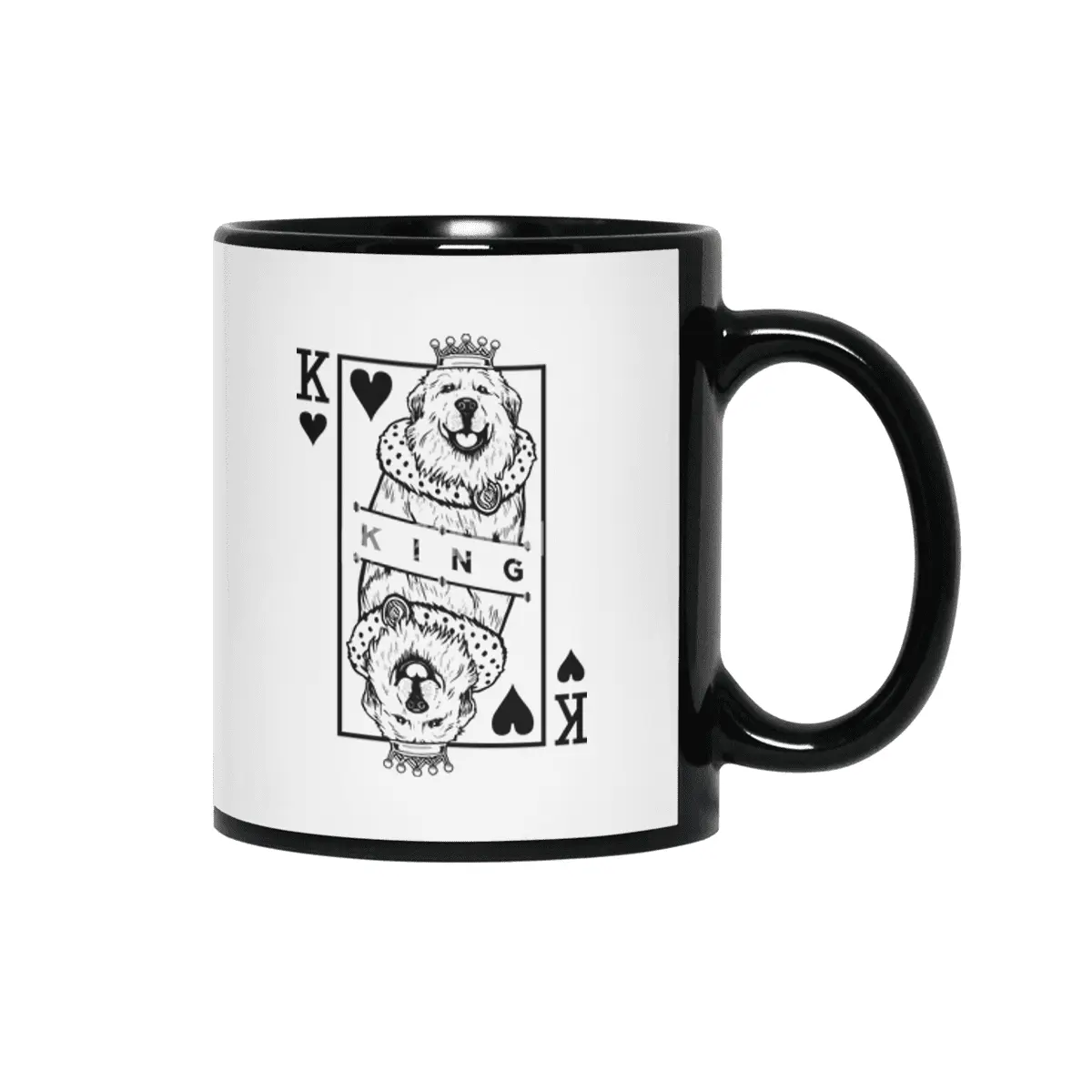 Great Pyrenees King Of Hearts Funny Dog Lover Card Pop Art Siyah Kupa