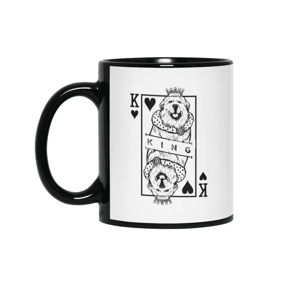 Great Pyrenees King Of Hearts Funny Dog Lover Card Pop Art Siyah Kupa