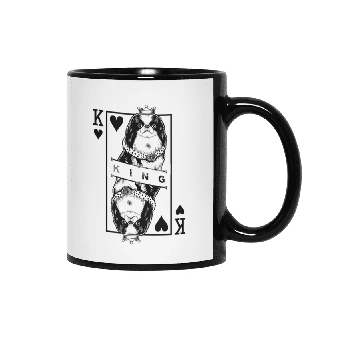 Japanese Chin Spaniel King Of Hearts Funny Dog Pop Art Siyah Kupa