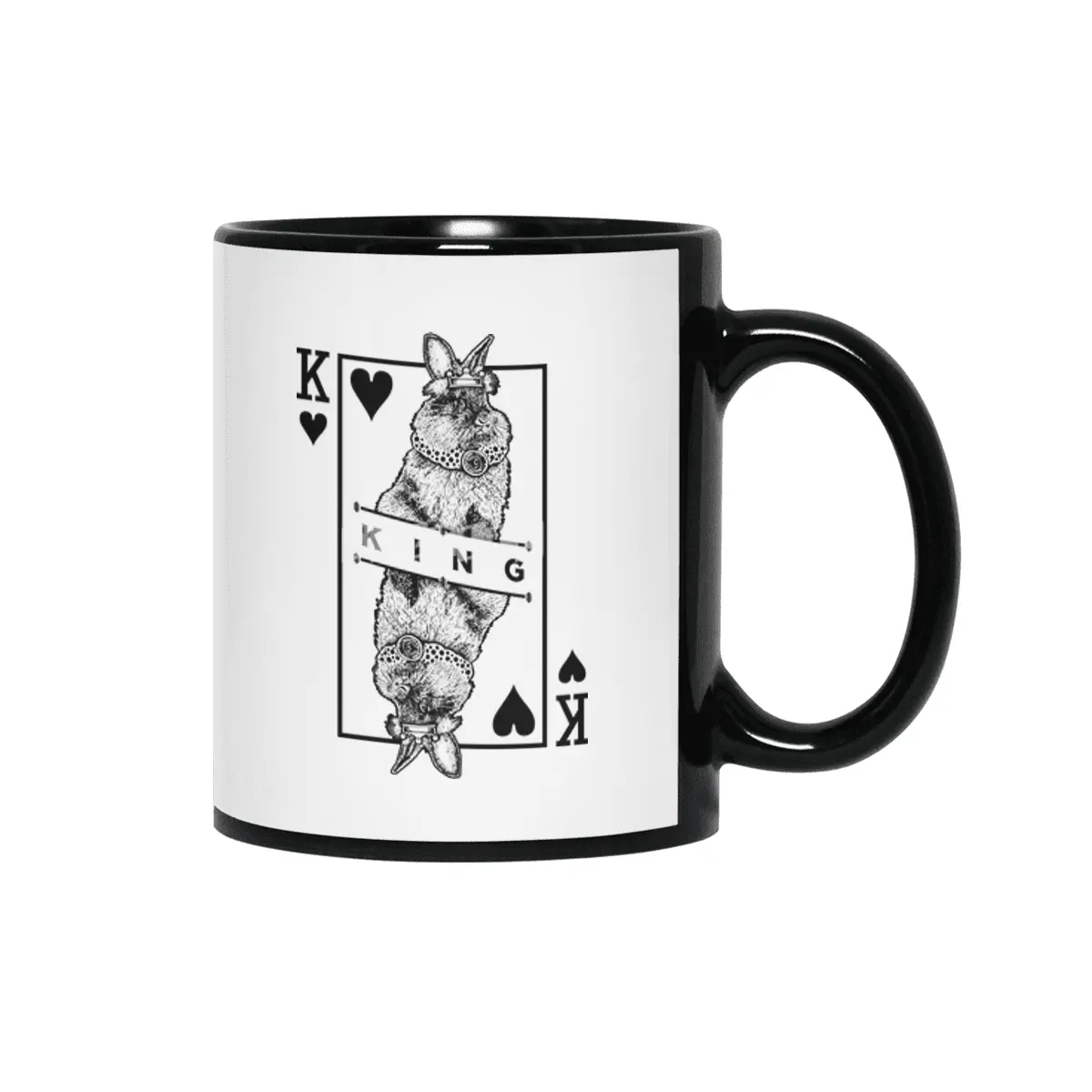 Lionhead Bunny Rabbit King Of Hearts Funny Pet Pop Art Siyah Kupa