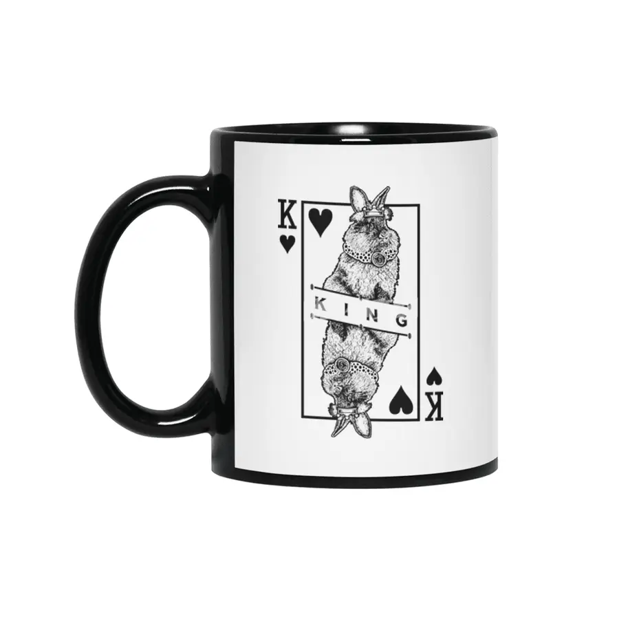 Lionhead Bunny Rabbit King Of Hearts Funny Pet Pop Art Siyah Kupa