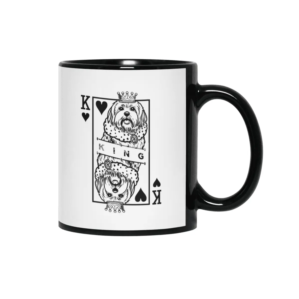 Maltese King Of Hearts Funny Dog Lover Playing Card Pop Art Siyah Kupa