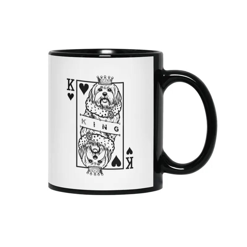 Maltese King Of Hearts Funny Dog Lover Playing Card Pop Art Siyah Kupa