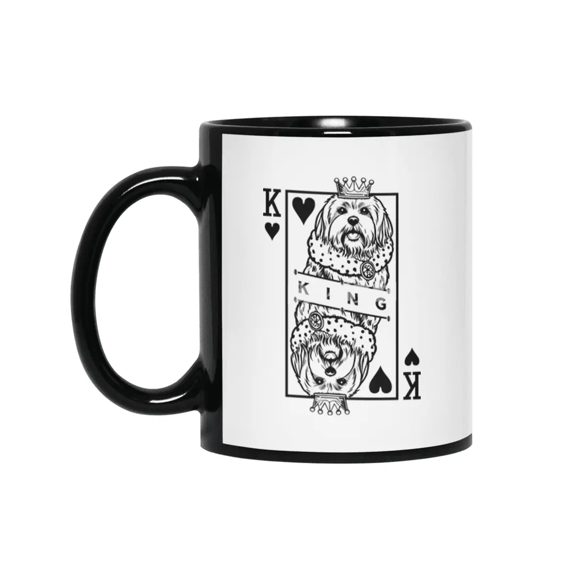 Maltese King Of Hearts Funny Dog Lover Playing Card Pop Art Siyah Kupa