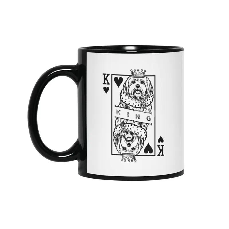 Maltese King Of Hearts Funny Dog Lover Playing Card Pop Art Siyah Kupa