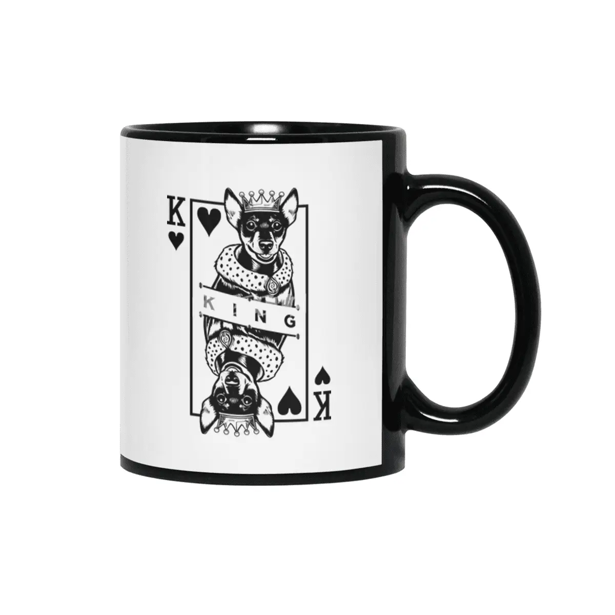 Miniature Pinscher King Of Hearts Funny Dog Card Pop Art Siyah Kupa