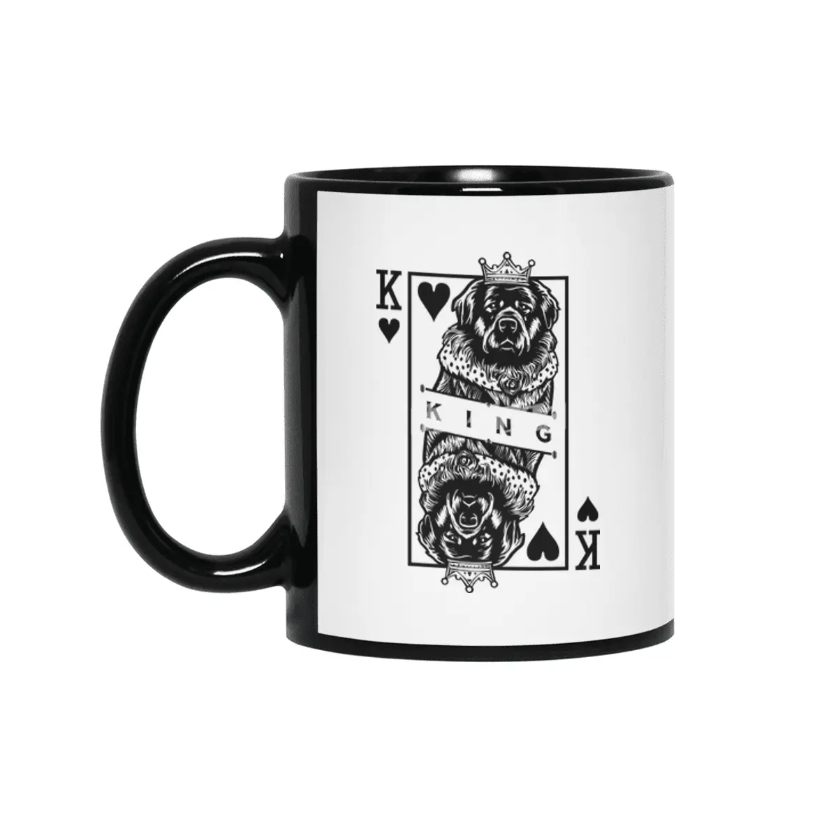 Newfoundland King Of Hearts Funny Dog Playing Card Pop Art Siyah Kupa
